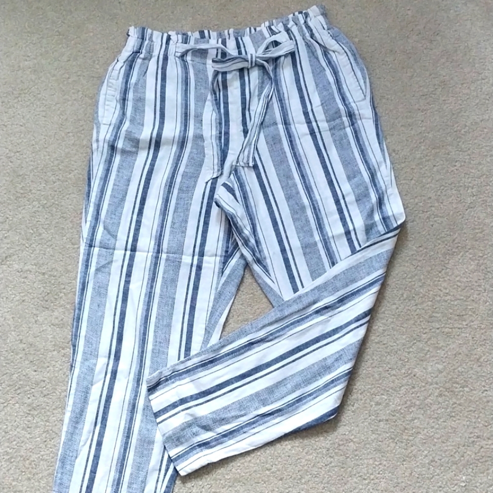 CUTE Beach/Lounge Pants -White with Denim Blue Stripes